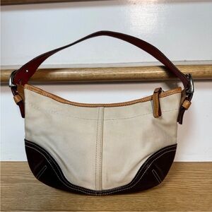 Vintage Coach 9508 Hobo Buckle Bag - Y2K Beige Twill & Brown Leather